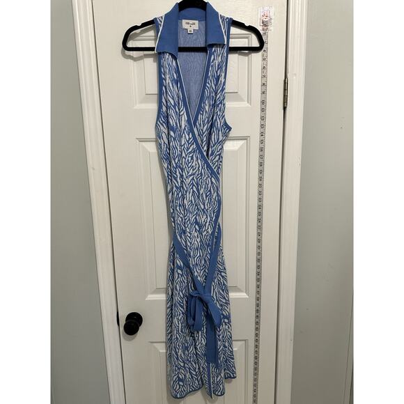 Diane von Furstenberg Women's BLUE FLORAL Collared Midi Wrap KNIT Dress Plus XXL - Picture 3 of 9